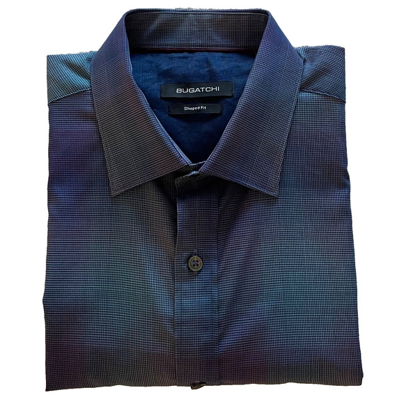 Bugatchi Shaped Fit Men's Button front shirt 17 1/2-32 Iridescent Blue Purple A+ - Picture 1 of 9
